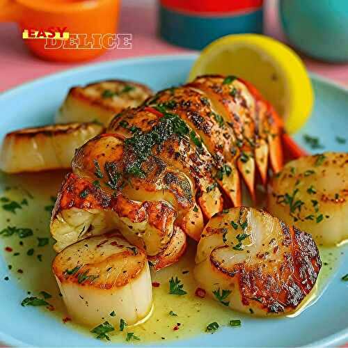 Homard et Saint-Jacques au Beurre d’Ail Citronné – Recette Élégante