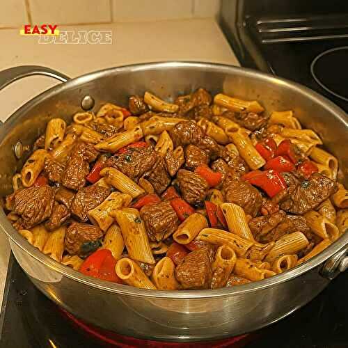 Pâtes au Bœuf Sauté et Poivrons