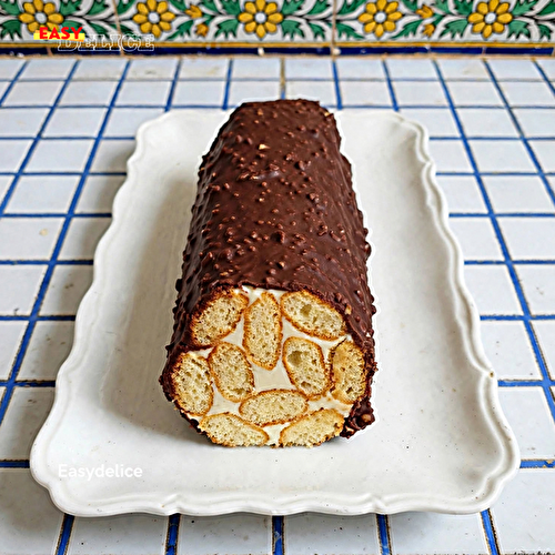 Gâteau aux Biscuits Sans Cuisson — Crème Vanillée et Chocolat Croquant