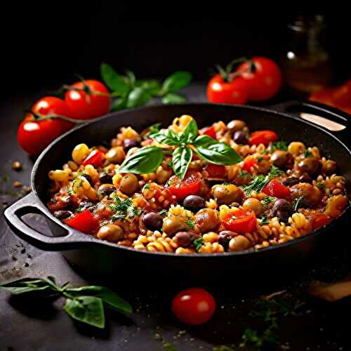 One pot coquillettes au thon, tomates et olives - Recette rapide