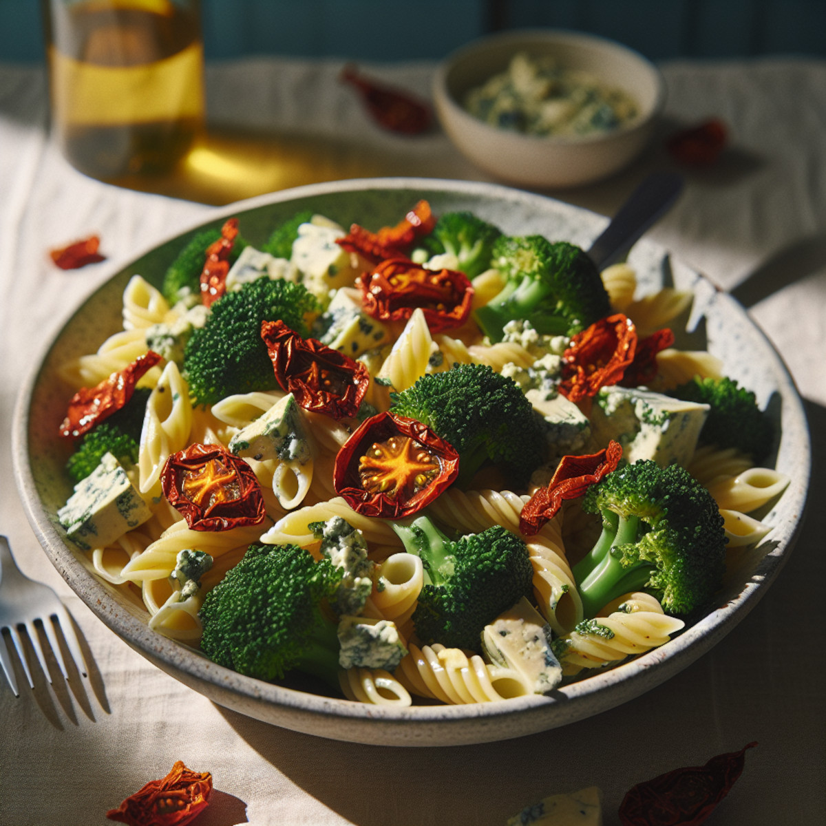 Pâtes au brocoli tomates séchées et Roquefort