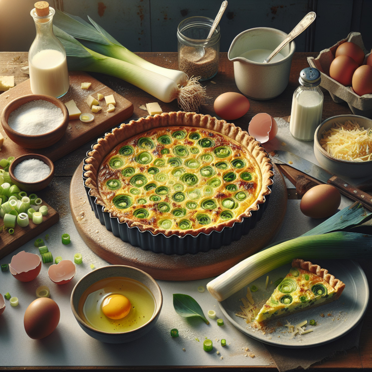 Quiche aux poireaux et au fromage râpé, dîner économique