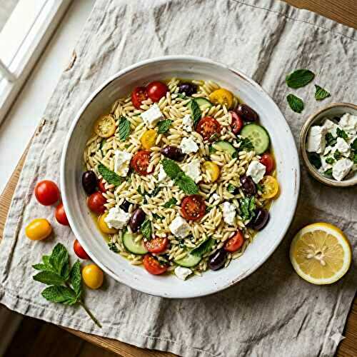 Salade de pâtes orzo : fraîche et prête en 20 min