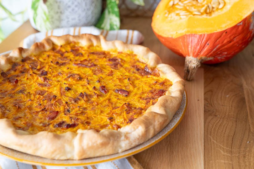 Recette de quiche au potimarron, carotte et lardons