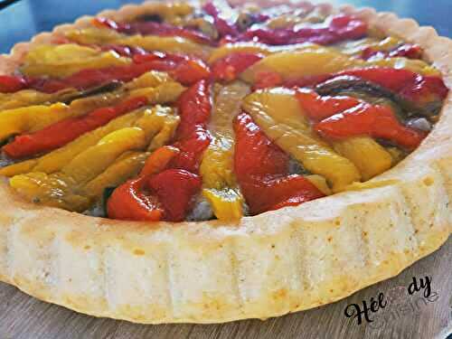 Tarte au parmesan, caviar d'aubergines et poivrons confits