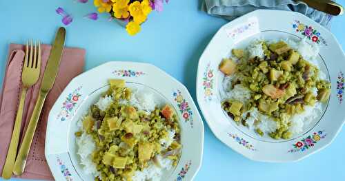 Curry haricots mungo, rhubarbe, raisins secs (sans gluten, vegan, printanier)