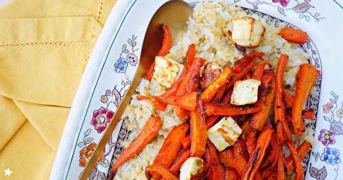 Riz-lentilles-quinoa aux carottes et à la feta rôties (veggie, sans gluten)