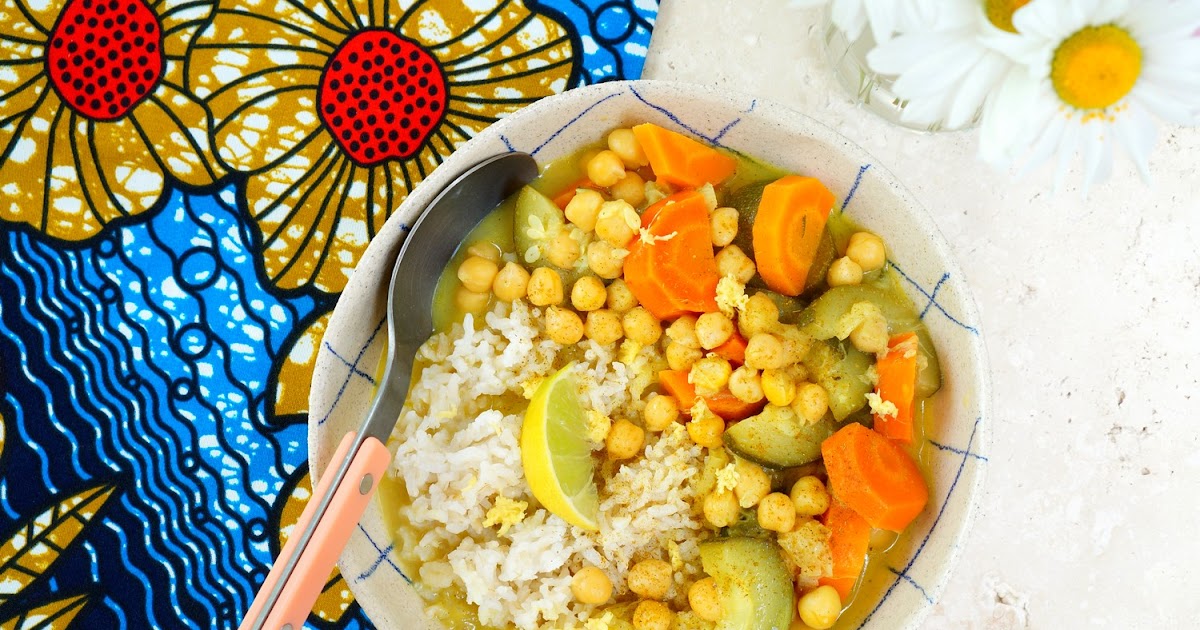 Curry courgettes, carottes, rhubarbe, pois chiches (vegan, sans gluten)