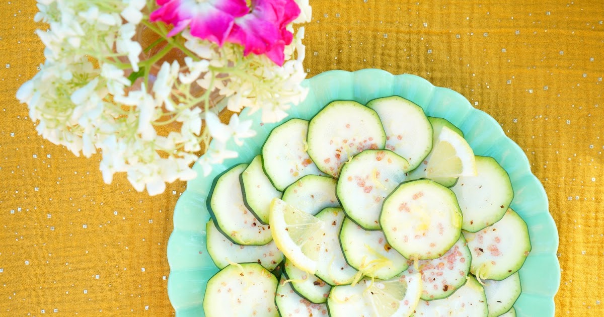 Carpaccio de courgette, citron, sel rose (amap, vegan, été)