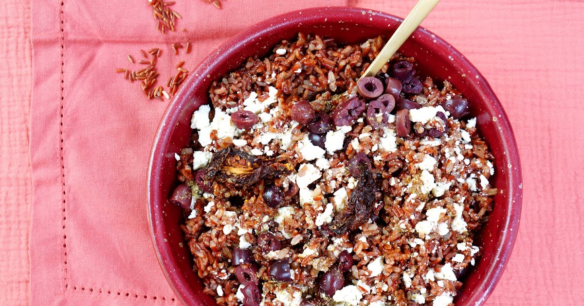 Riz rouge, tomates séchées, olives, feta (sans gluten, salade)