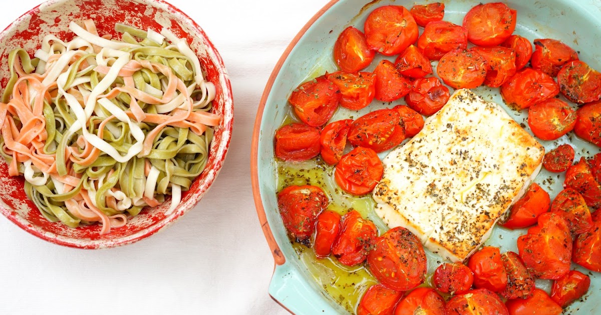 Tagliatelles, tomates et feta rôties (amap, veggie, été)