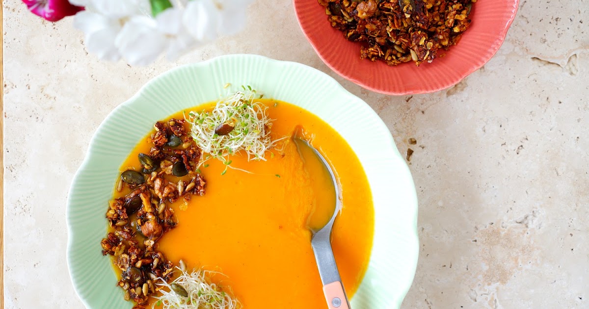 Soupe butternut et granola salé (soupe, vegan, sans gluten)