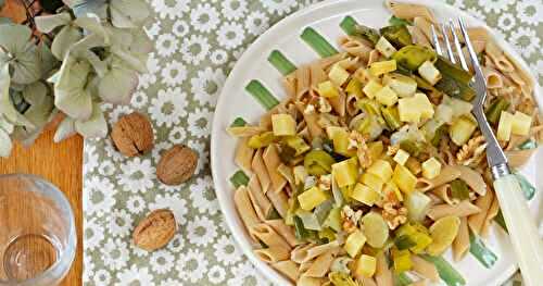 Penne, poireaux, céleri, comté, noix (pâtes, amap, veggie)