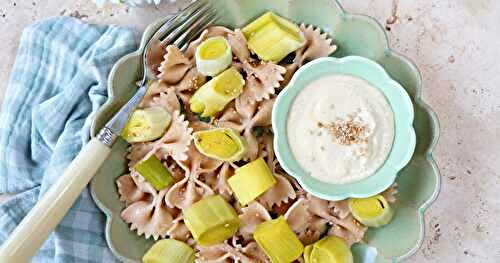 Poireaux, "sésamaise", pâtes au petit épeautre (amap, vegan, pasta)