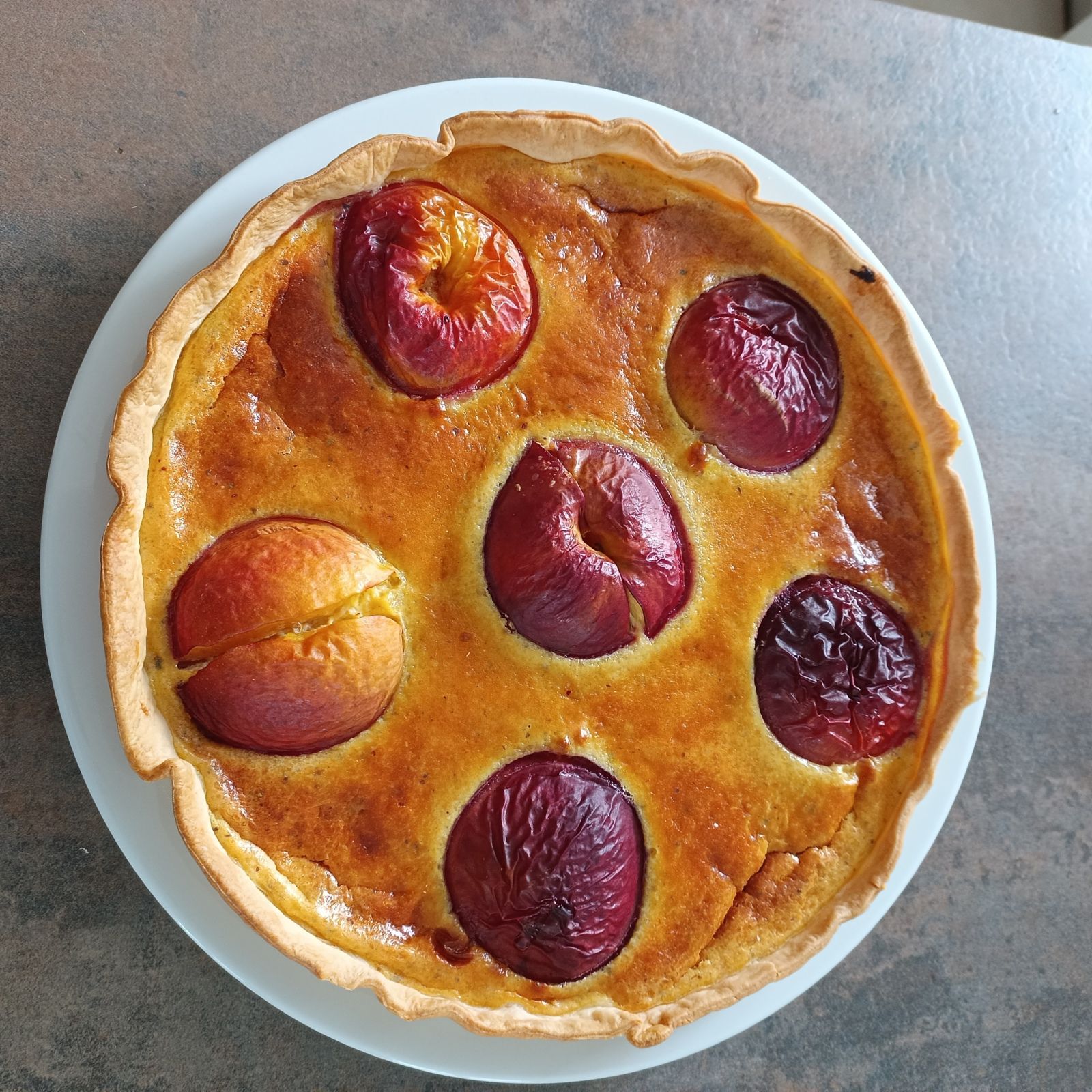 Tarte aux brugnons et noisettes