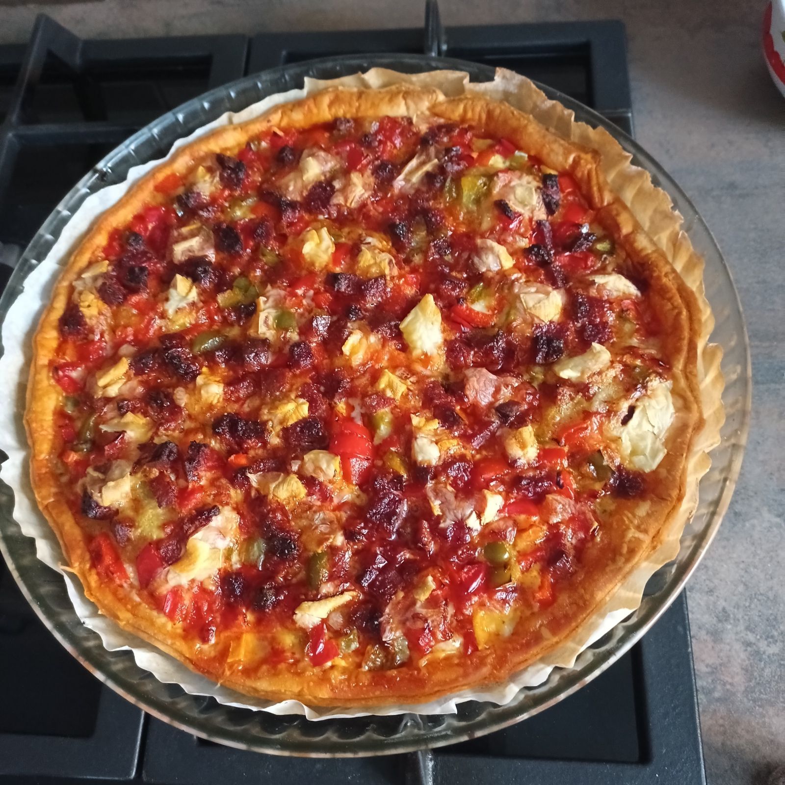 Tarte aux poivrons avec chorizo et Reblochon