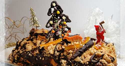 Bûche de Noël crumble orange, chocolat et marrons, sans gluten