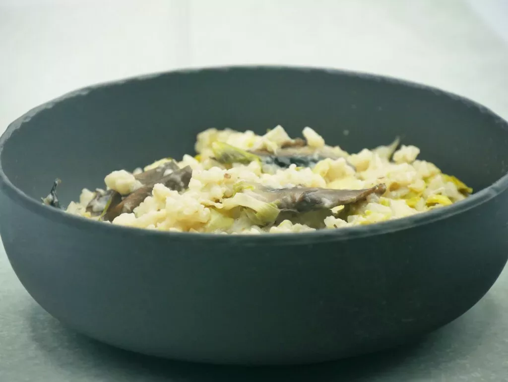 Risotto poireaux champignons ricotta