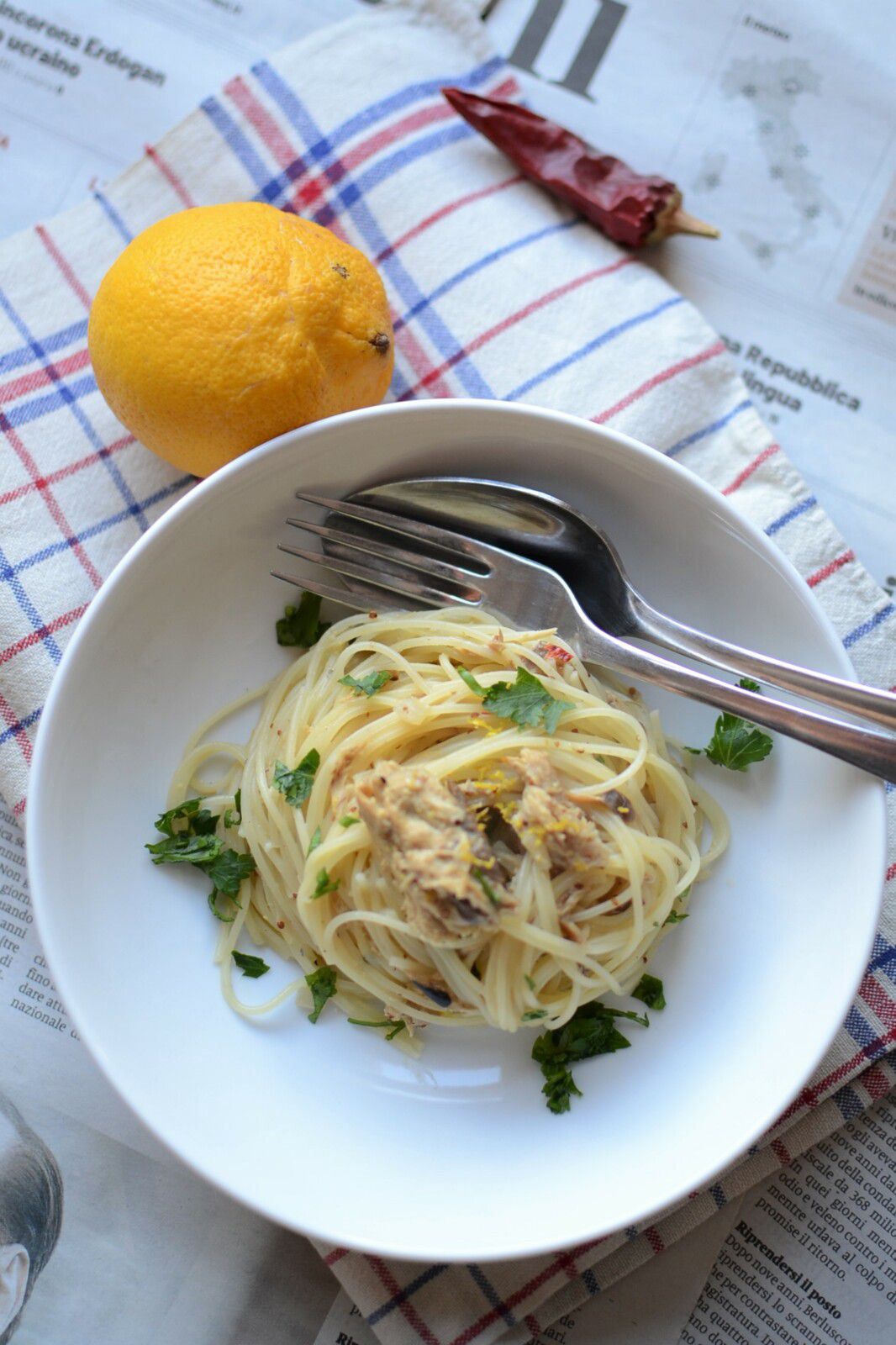 Capellini aux maquereaux et citron