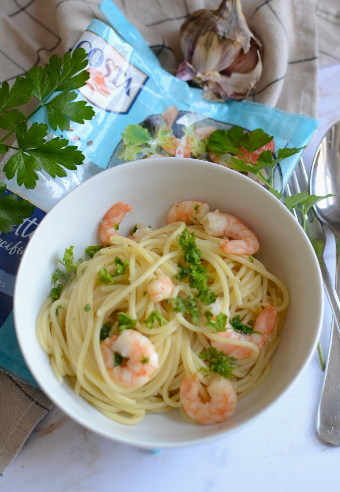 Spaghetti ail persil et crevettes Costa #partenariat