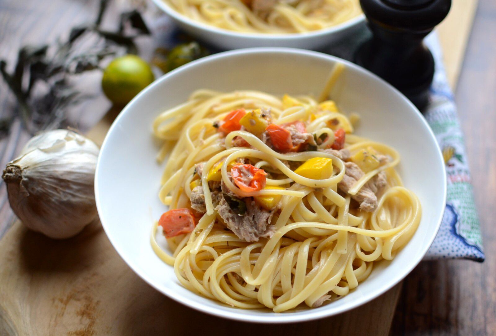 Linguine courgette tomates cerises et thon