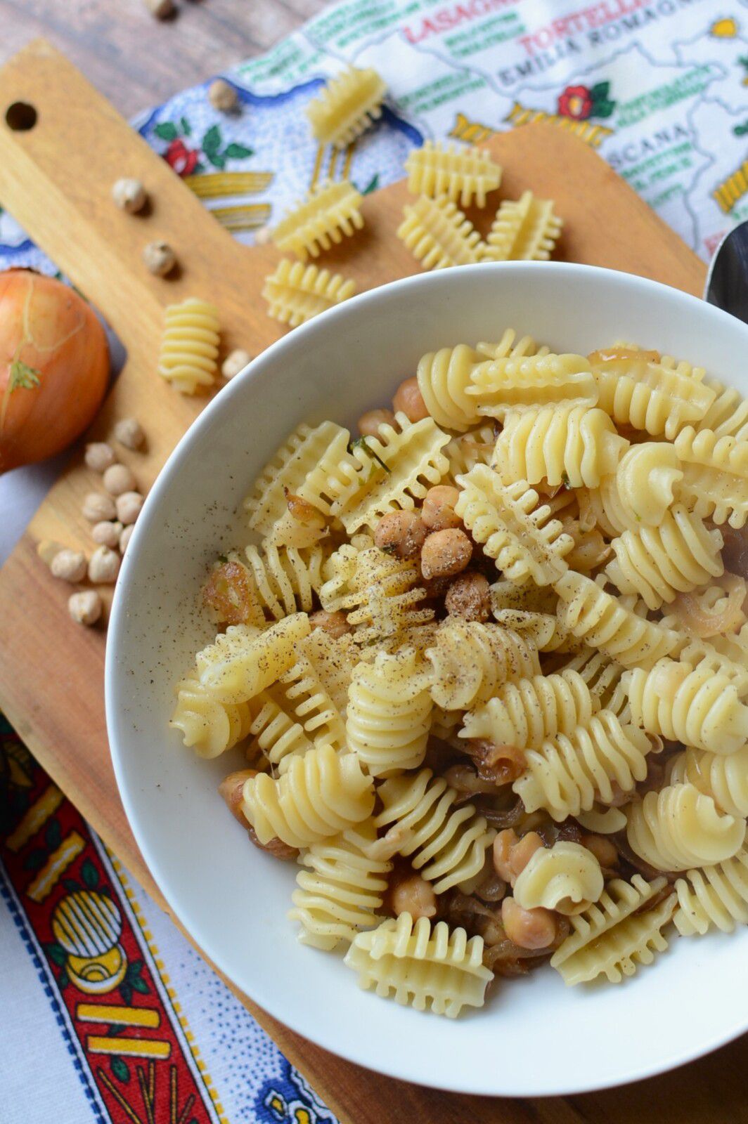 Pâtes oignons et pois chiches #végétarien