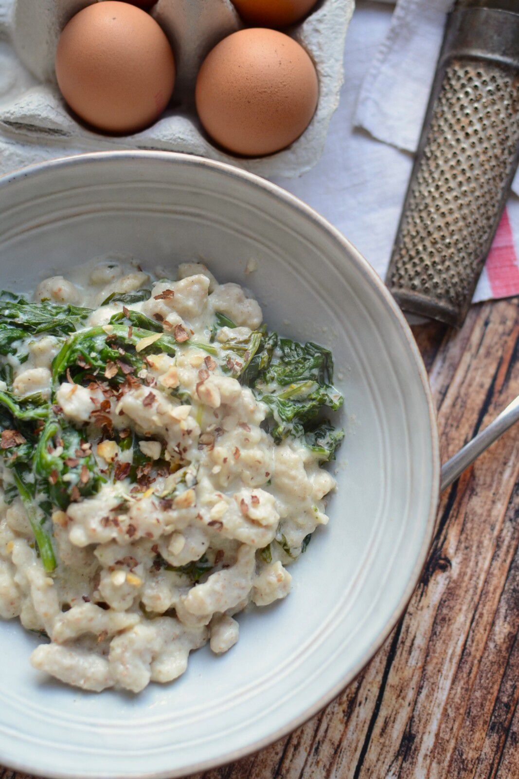 Spatzle à la farine d'épeautre épinards et fromage frais #végétarien