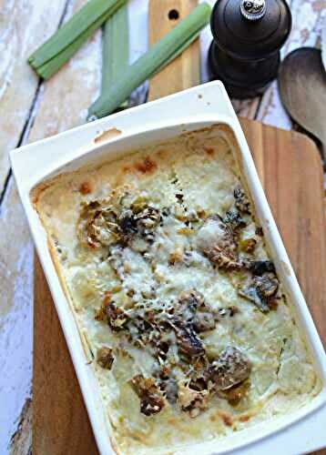 Gratin de Ravioles poireaux et champignons #végétarien