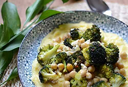 Brocoli pois chiches rôtis au four et polenta crémeuse #végétarien