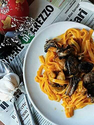 Pâtes sauce potimarron et champignons #végétarien