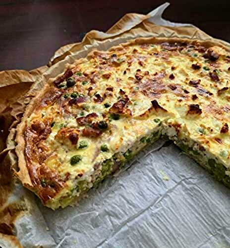 Quiche petits pois, lardons, feta
