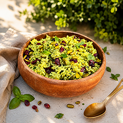 Riz cranberries et pesto de pistache