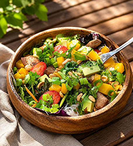 Salade de nouilles de riz au poulet asiatique