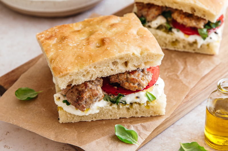 Boulettes de veau façon sandwich de focaccia