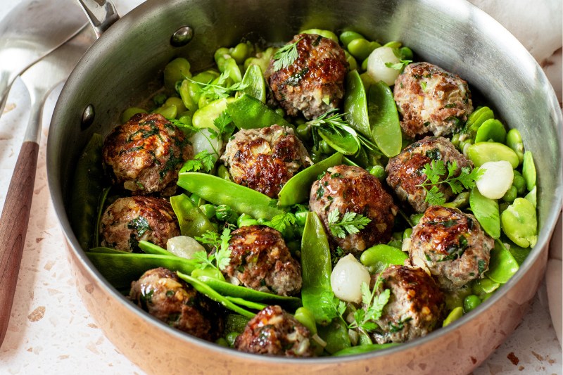 Petits pois aux boulettes de boeuf