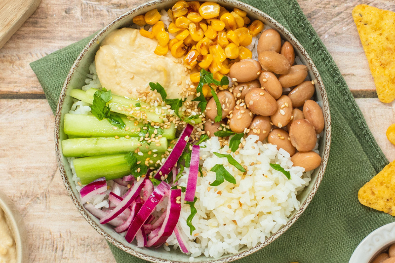 Burrito bowl aux haricots borlotti