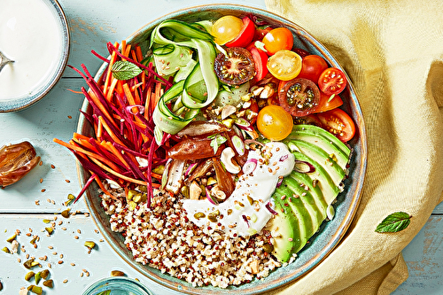 Buddha bowl retour de marché, vinaigrette au St Môret Léger