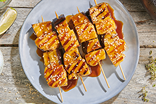 Fromage halloumi et aubergine façon yakitori