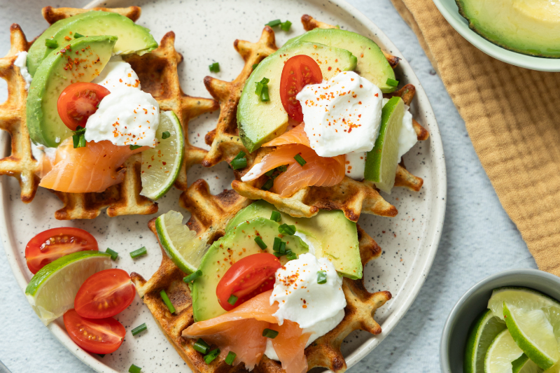 Gaufres au Petit Billy, saumon et avocat