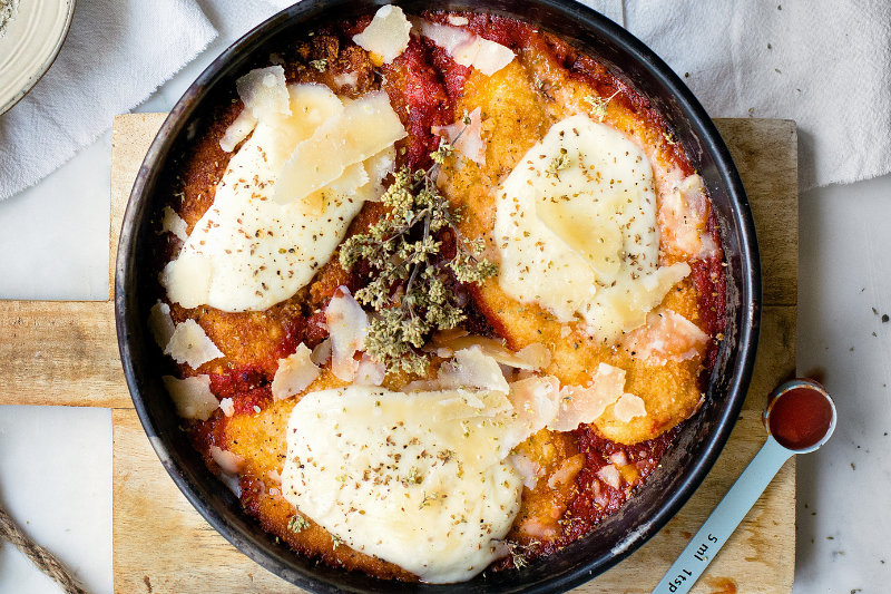 Poulet à la pizzaiola, mozzarella et Parmigiano Reggiano