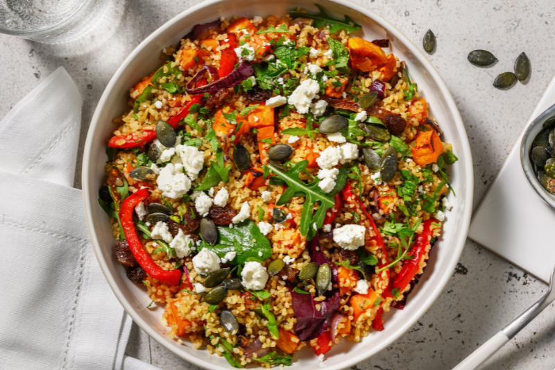 Salade orientale de boulgour et légumes rôtis