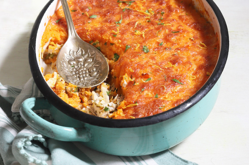 Hachis de pintade à la patate douce et au Cantal