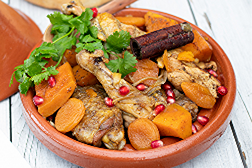 Tajine de pintade à la courge butternut et aux abricots secs