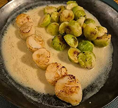 Saint-jacques, cidre et choux de Bruxelles