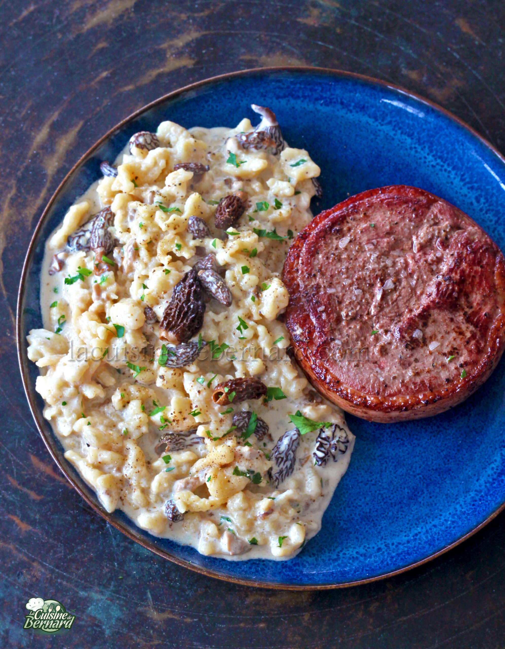 Spätzles cèpes et morilles, magret grillé