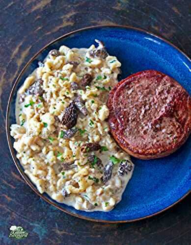 Spätzles cèpes et morilles, magret grillé