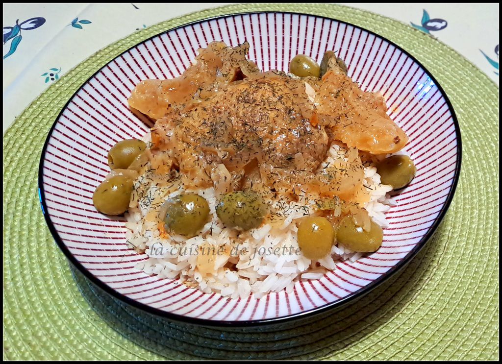 Tajine de poulet olives vertes et citron confit