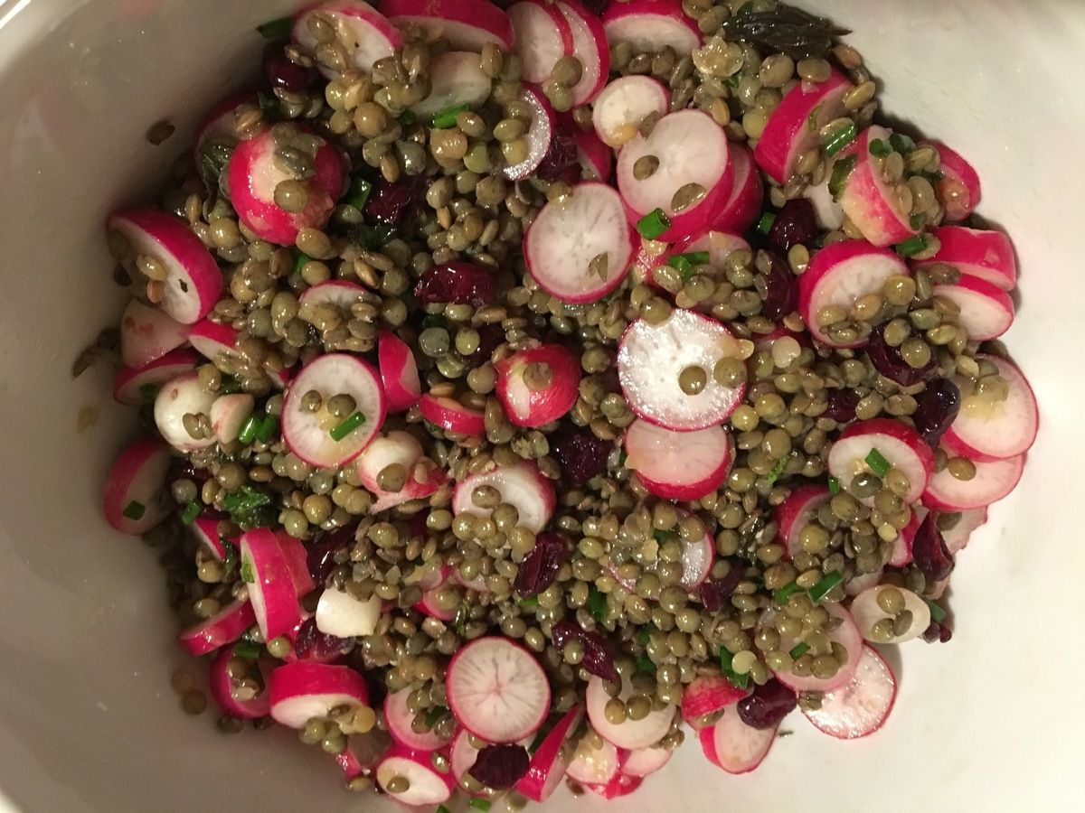 Salade de lentilles aux radis et cranberries séchées