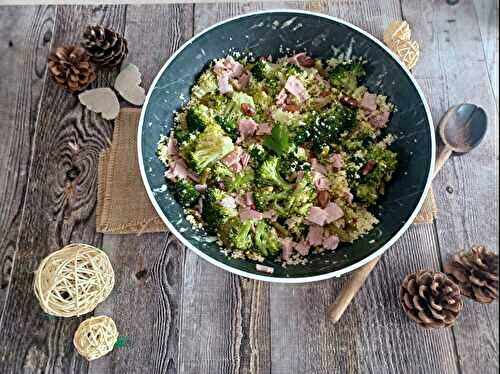 Salade de semoule, jambon, haricots verts, brocolis et noisettes de Martine