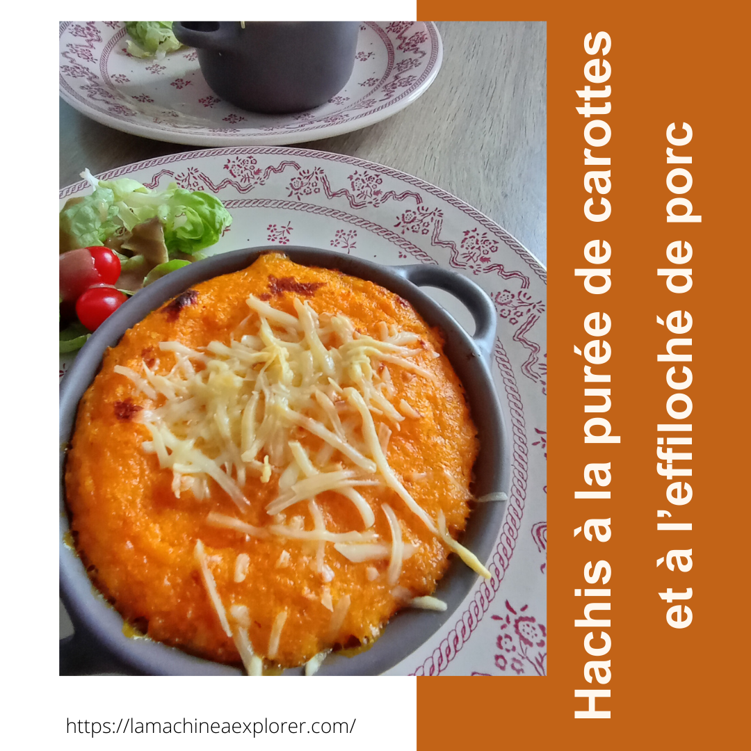 Hachis à la purée de carottes et à l'effiloche de porc